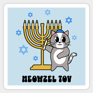 Meowzel Tov Funny Hanukkah Cat with Menorah Magnet